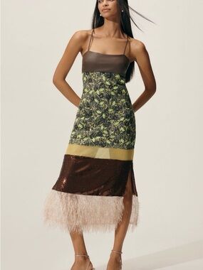 chinese dress ladies Lace-Trim Midi Slip Dress by Anthropologie in Black, Size: XL main image 0